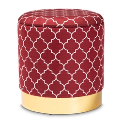 Baxton Studio Serra Glam and Luxe Red Quatrefoil Velvet Fabric Upholstered Gold Finished Metal Storage Ottoman